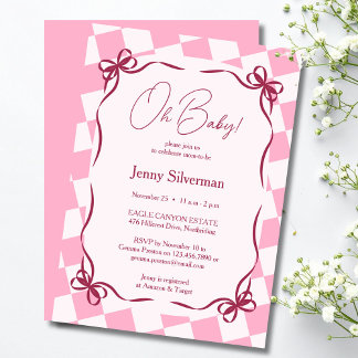 Oh Baby Pink Gingham Bows Baby Shower Einladung