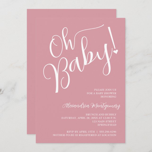Oh, Baby! Pink Girl Baby Dusche Einladung (Vorne/Hinten)