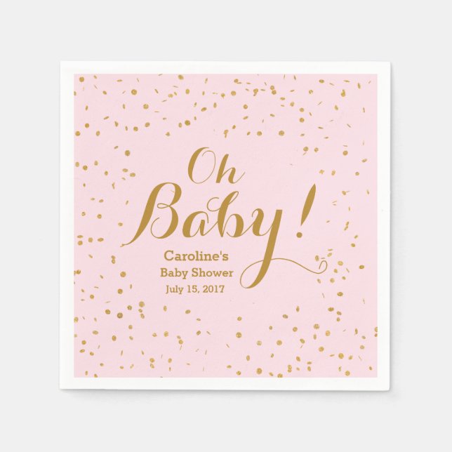 Oh, Baby! Pink & Gold Confetti Babydusche Napkins Serviette (Vorderseite)
