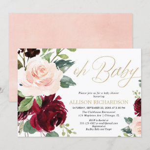 Oh Baby Pink goldene Bordeaux Blumendusche Einladung