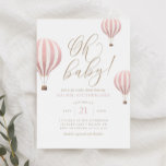 Oh Baby Pink Hot Air Ballon Baby Dusche Einladung<br><div class="desc">Mit dieser Babydusche-Einladung mit rosa Heißluftballons und eleganter Goldtypografie laden Sie Freunde und Familie ein,  die Freude an der Ankunft Ihres Kleinen zu teilen.</div>