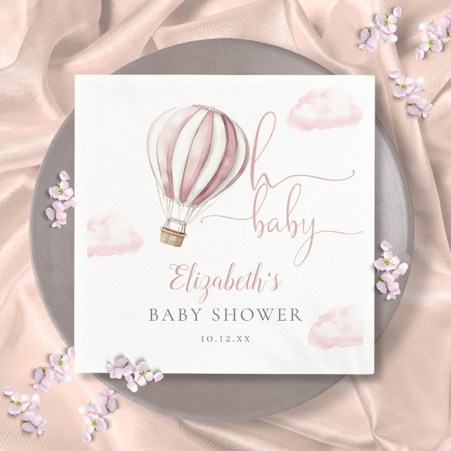 Oh Baby Pink Hot Air Ballon Girl Babydusche Serviette (Oh Baby Pink Hot Air Balloon Girl Baby Shower Napkins)