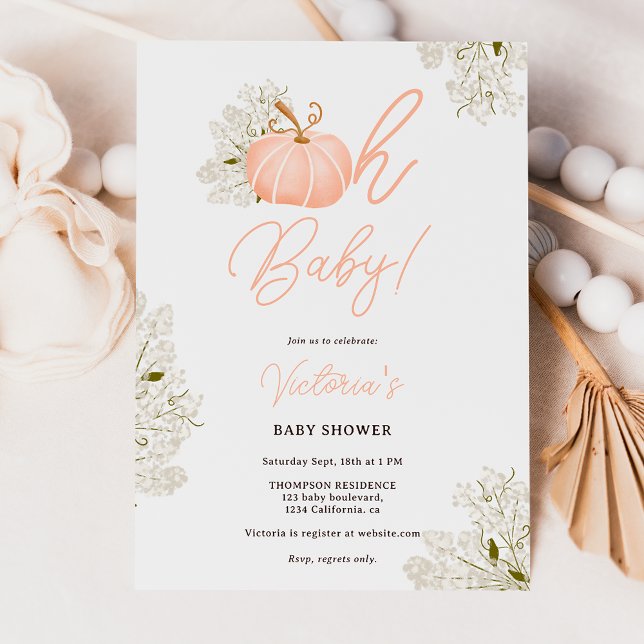 Oh Baby pink Kürbis Blumendusche Einladung (Oh Baby pink pumpkin floral girl baby shower Invitation)