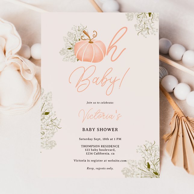 Oh Baby pink Kürbis Blumendusche Einladung (Oh Baby pink pumpkin floral girl baby shower Invitation)