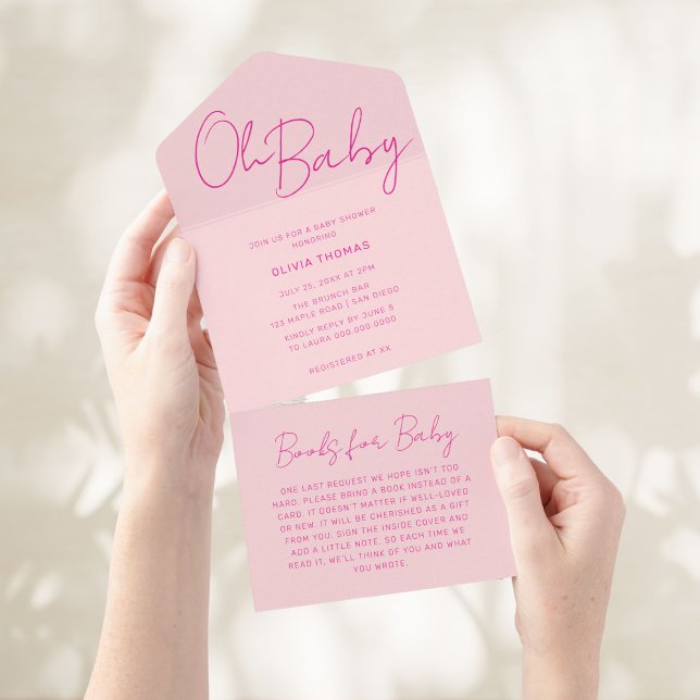 Oh Baby Pink Minimal Baby Dusche All In One Einladung (Von Creator hochgeladen)
