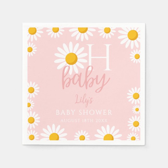 Oh Baby Pink Modern Daisy Baby Dusche Serviette (Vorderseite)