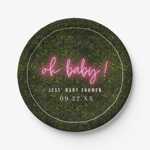 Oh Baby Pink Neon Boxwood Baby Dusche Pappteller