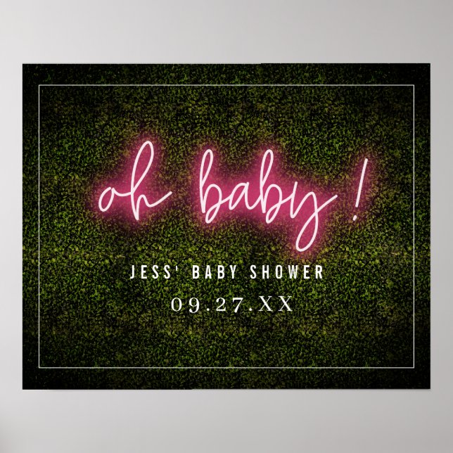 Oh Baby Pink Neon Boxwood Baby Dusche Poster (Vorne)