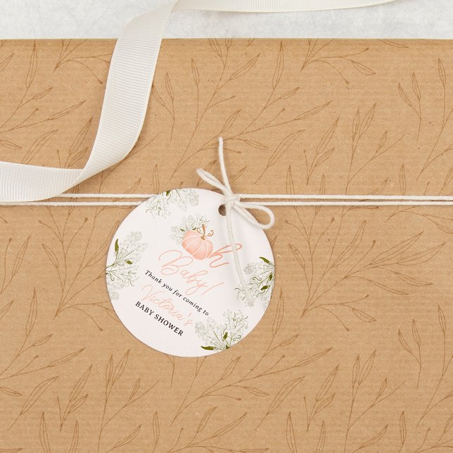Oh Baby pink pumpkin floral chic baby shower Geschenkanhänger (Oh Baby pink pumpkin floral chic baby shower Favor Tags)