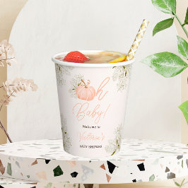 Oh Baby pink pumpkin floral chic baby shower Pappbecher