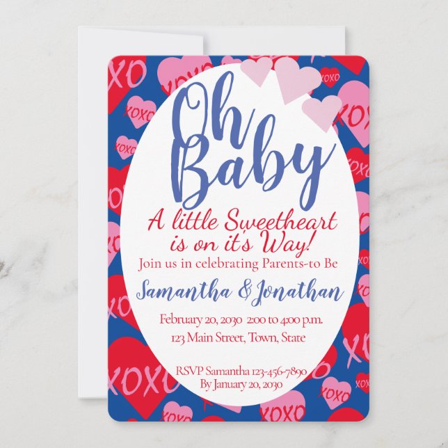 Oh Baby Pink Red Sweethearst Baby Dusche Blue Einladung (Vorderseite)