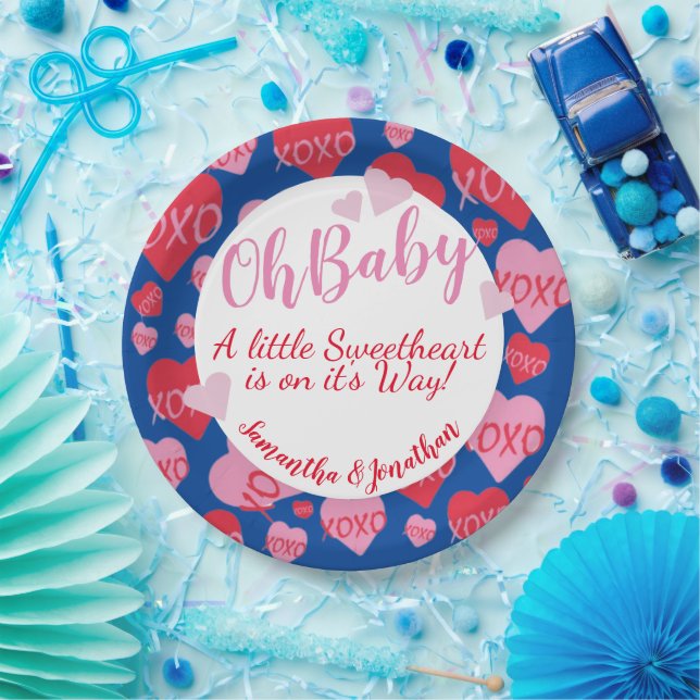 Oh Baby Pink Red Sweethearst Baby Dusche Blue Pappteller (Party)