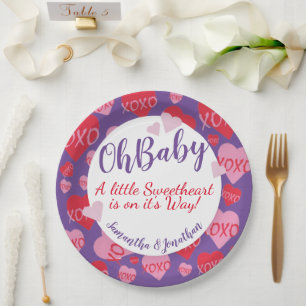 Oh Baby Pink Red Sweethearst Baby Dusche Lila Pappteller