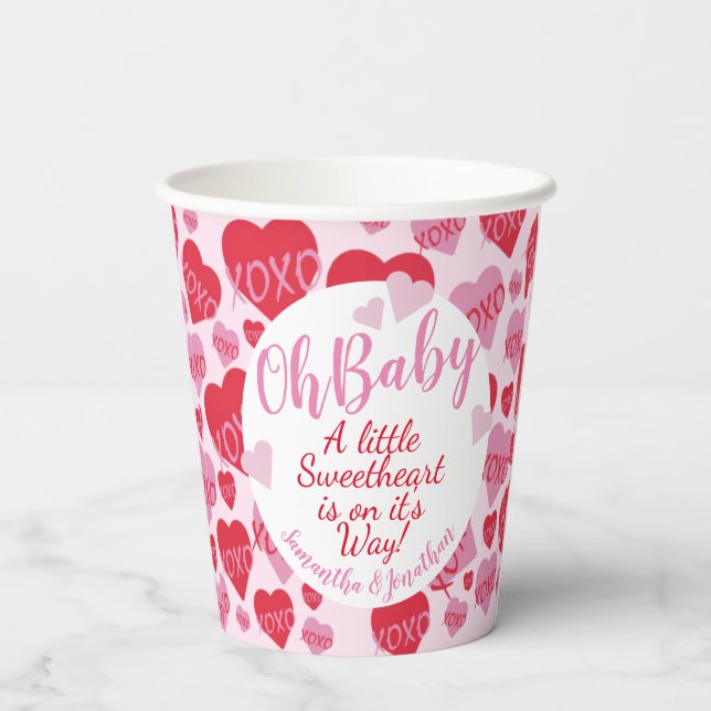 Oh Baby Pink Red Sweethearst Baby Dusche Pink Pappbecher (Rückseite)