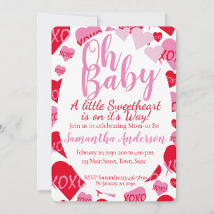 Oh Baby Pink Red Sweethearst Baby Dusche Weiß Einladung