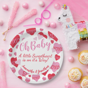 Oh Baby Pink Red Sweethearst Baby Dusche Weiß Pappteller