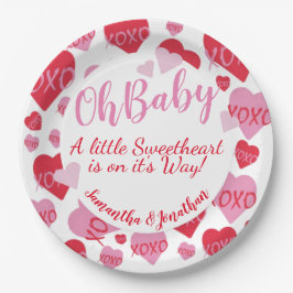 Oh Baby Pink Red Sweethearst Baby Dusche Weiß Pappteller