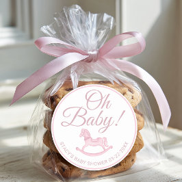 Oh Baby Pink Rocking Horse Baby Shower Favor  Runder Aufkleber