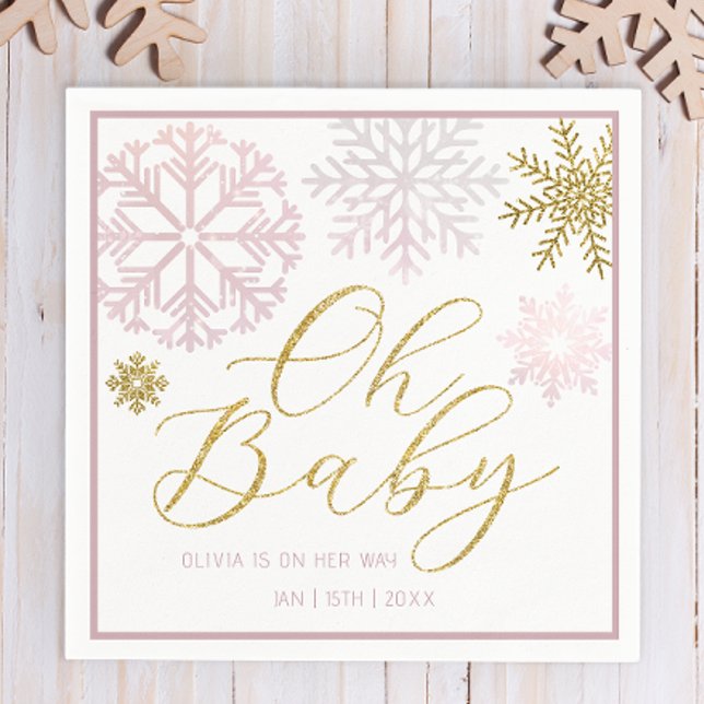 Oh Baby Pink Snowflake Dusche Napkins Serviette (Baby Shower Napkins)