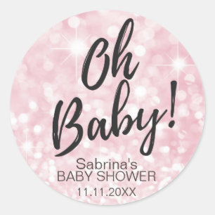 OH BABY! Pink Sparkle Glitzer Baby Shower Girl Runder Aufkleber