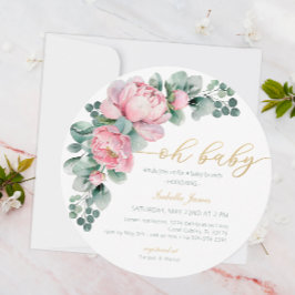 Oh Baby Pink und Gold Floral Greenery Girl Baby Sh Einladung