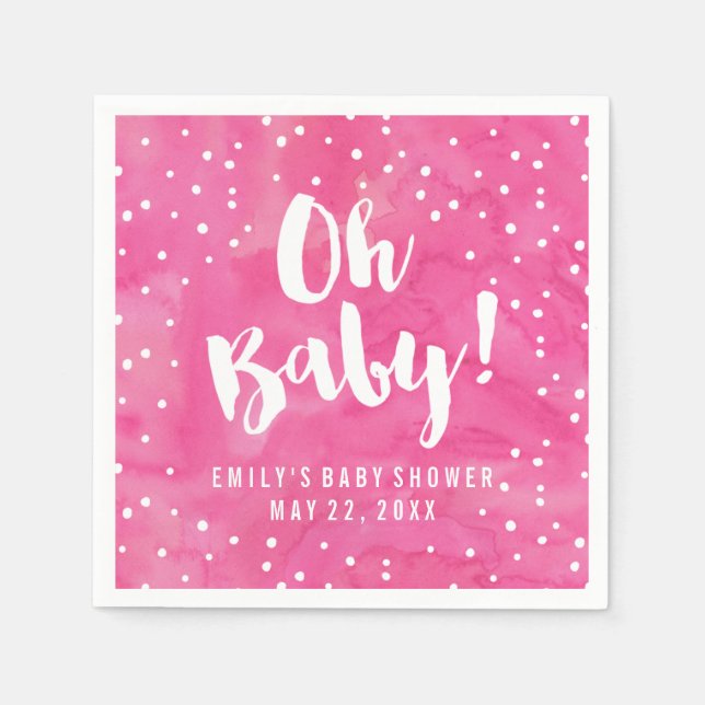 Oh Baby Pink Watercolor Babydusche Serviette (Vorderseite)