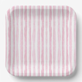 Oh Baby Pink Watercolor Stripes Baby Shower Pappteller