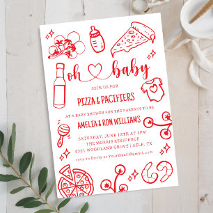 Oh Baby Pizza + Schnuller Babyparty-Einladung Einladung