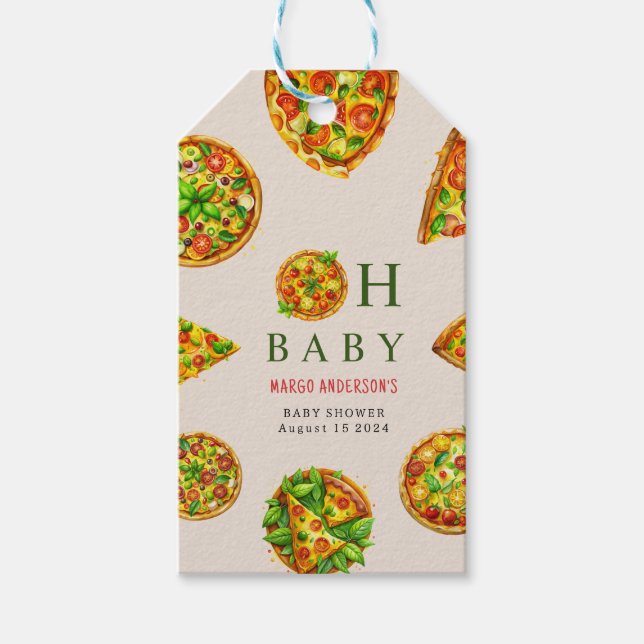Oh Baby Pizza Tomaten Olivia Green Baby Dusche Geschenkanhänger (Vorderseite)