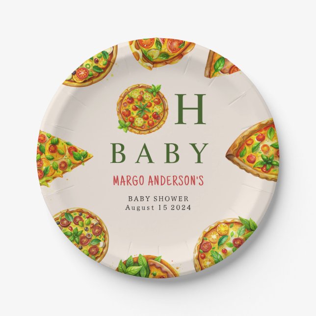 Oh Baby Pizza Tomaten Olivia Green Baby Dusche Pappteller (Vorderseite)
