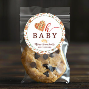 Oh Baby Pizza und Schnuller Baby Dusche Fevor Stic Runder Aufkleber