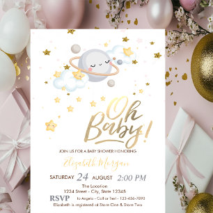 Oh Baby Planet Clouds Stars Babydusche Einladung