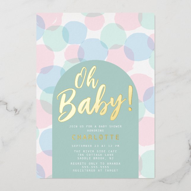 Oh Baby Polka Dots Baby Dusche Folieneinladung (Vorderseite)
