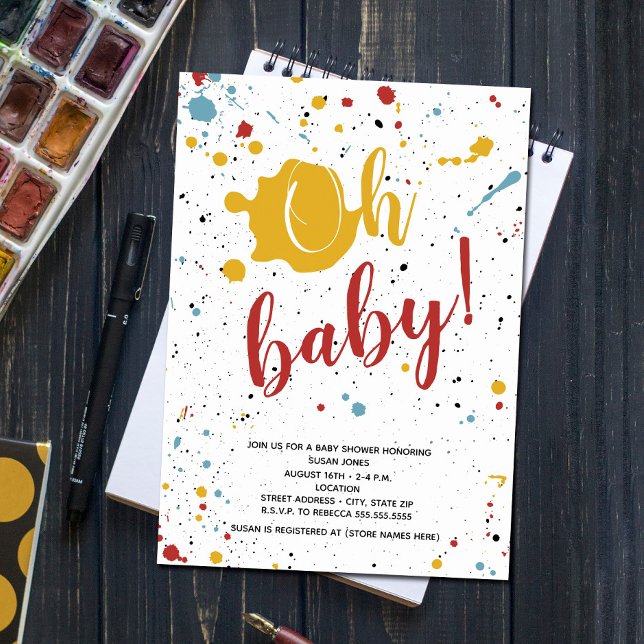 Oh Baby primäre Paint Spritzer Neutral Baby Dusche Einladung (Von Creator hochgeladen)