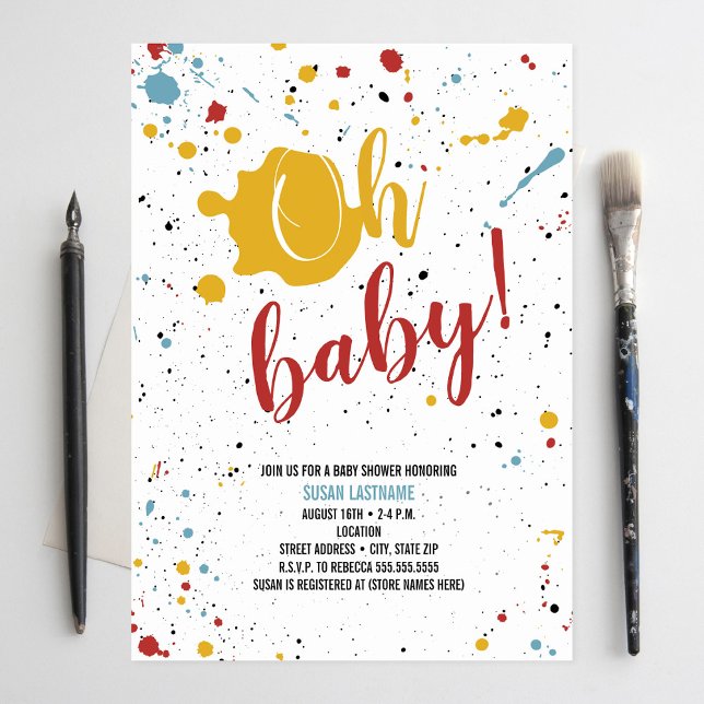 Oh Baby Primary Paint Splatter Neutral Baby Shower Einladung (Von Creator hochgeladen)