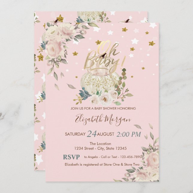 Oh Baby, Pumpkins, Stars Babydusche Einladung (Vorne/Hinten)