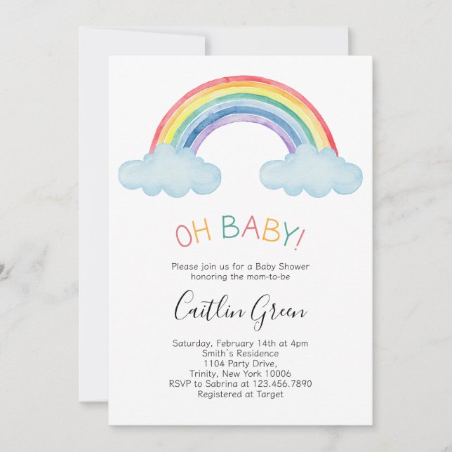 Oh Baby Rainbow Baby Dusche Einladung (Vorderseite)