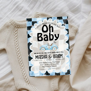 Oh Baby Rennwagen Karo Blau Baby Shower Einladung