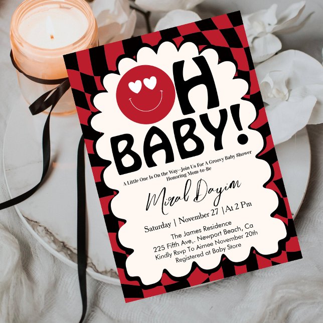 Oh Baby! Retro Groovy Happy Face Baby Shower  Einladung (Von Creator hochgeladen)