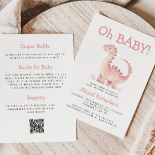 Oh Baby Rosa Dinosaur QR Code Mädchen Baby-Party Einladung