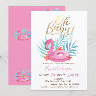 Oh Baby Rosa Flamingo Palme Blätter Babyparty Einladung