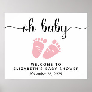 Oh Baby Rosa Füße Baby Shower Willkommensschild Poster