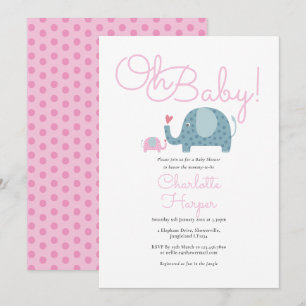 Oh Baby Rosa Punkte Elefant Baby Shower Einladung