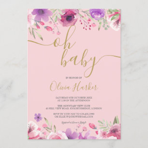 Oh Baby Rosa Wiesenblumen Baby Shower / Streusel Einladung
