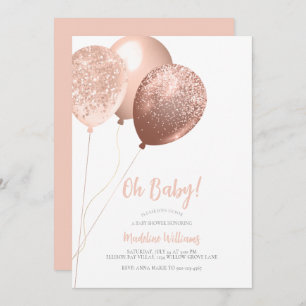 Oh Baby Rose Gold Glitzer Balloons Babydusche Einladung