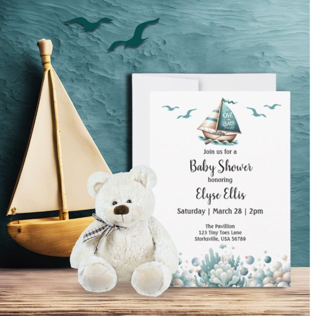 Oh, Baby! Rustic Blue Baby Dusche Einladung (Oh, Baby Vintage Nautical Baby Shower Invitation)