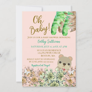 Oh Baby Rustic Greenery Teddy Bear Baby Dusche Einladung
