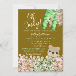 Oh Baby Rustic Greenery Teddy Bear Brown Baby Einladung