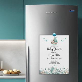 "Oh, Baby" Rustikales blaues Baby-Duschmagnet Magnetkarte