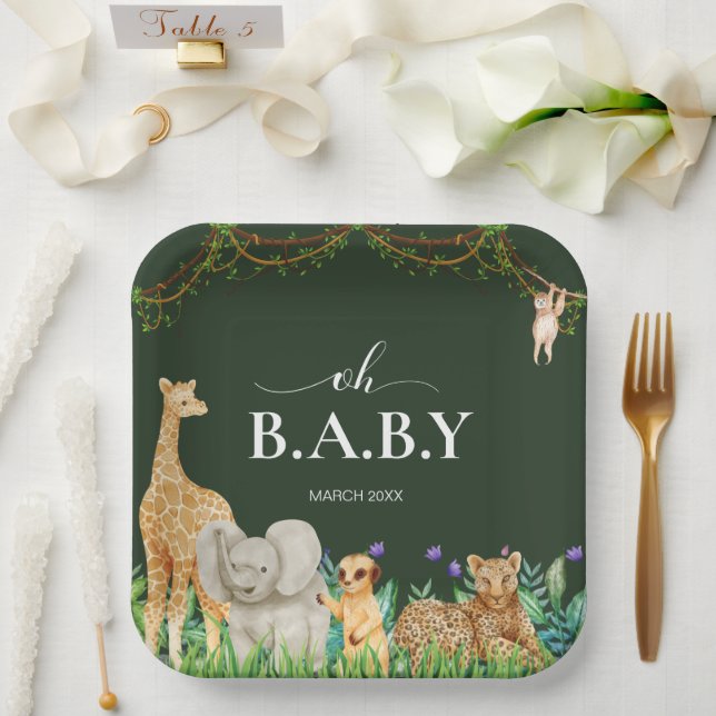 Oh baby Safar Animal Jungle Greenery Baby Shower Pappteller (Hochzeit)